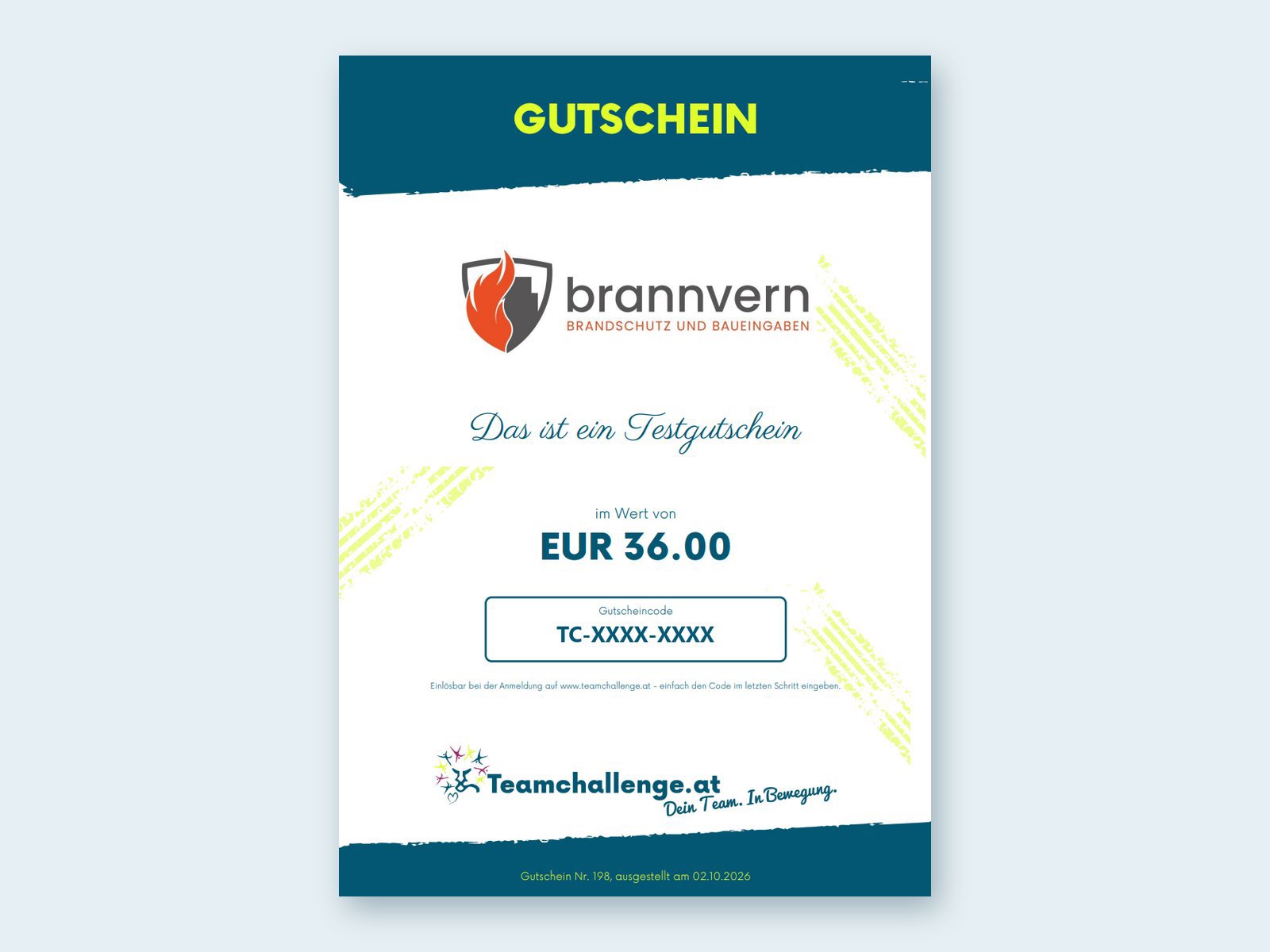 Beispiel: Teamchallenge-Gutschein mit Firmenlogo von brannvern, Wert 36 €